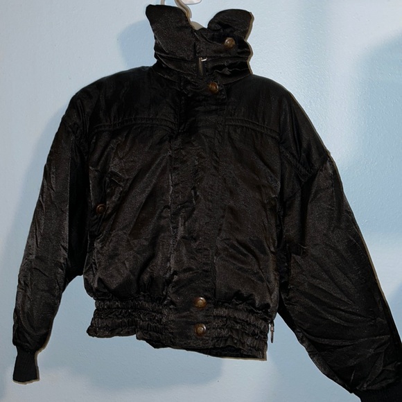 Vintage Bogner Goose Down Ski Puffer Jacket Women Size 6 All Black - Picture 1 of 11